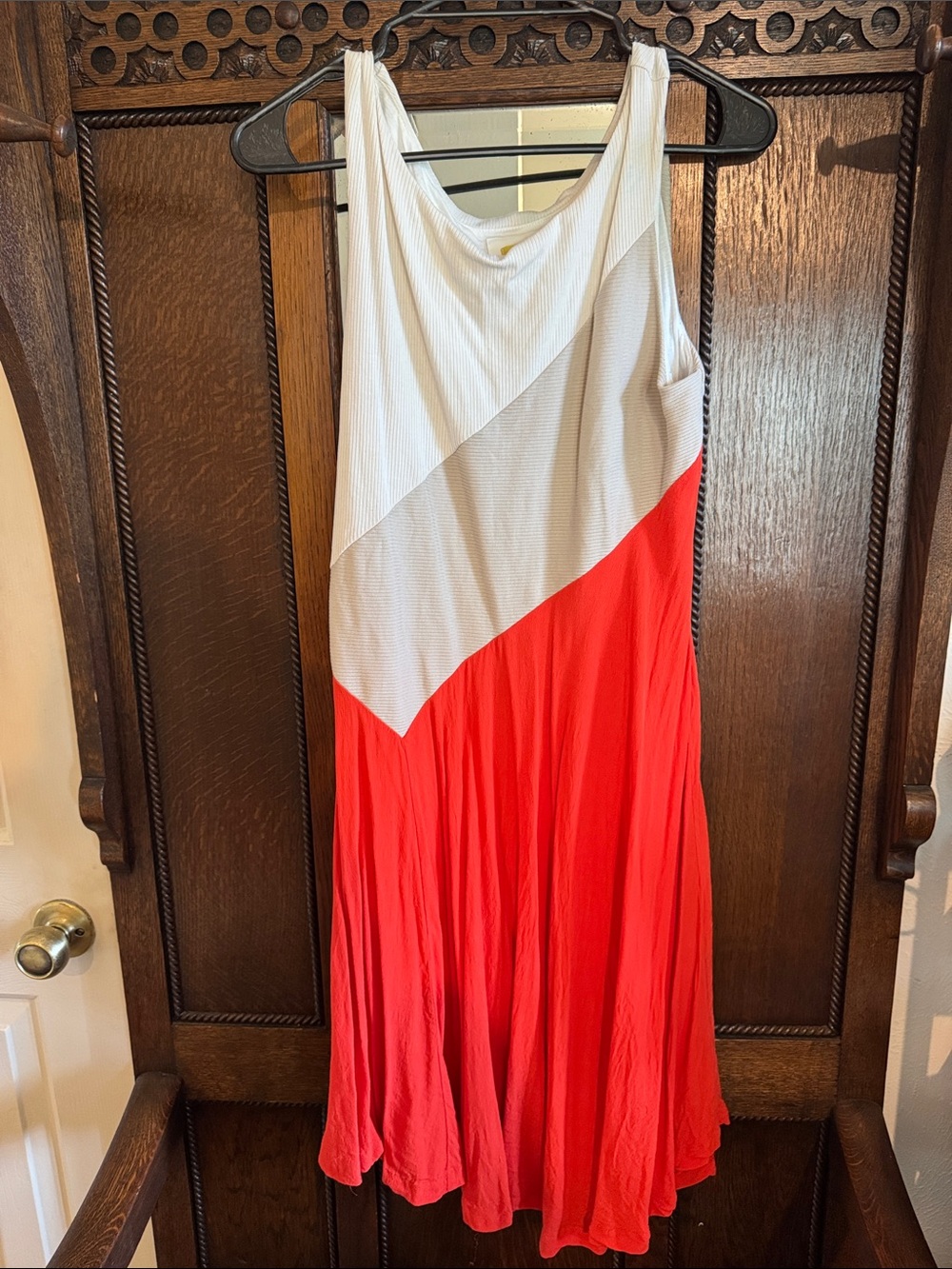 Maeve Two-Tone White and Coral Midi Dress